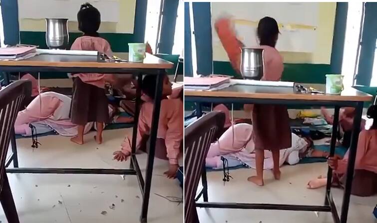 Viral Uttar Pradesh Teacher Sleeps in Classroom Girl Student Waving Fan at Her உ.பி.யில் அதிர்ச்சி; வகுப்பறையில் உறங்கிய ஆசிரியை- விசிறிவிட்ட மாணவிகள்- வைரலாகும் வீடியோ!