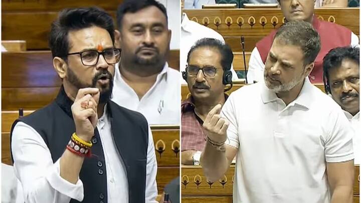 Anurag Thakur questions Rahul Gandhi caste in lok sabha Opposition erupts in protests 