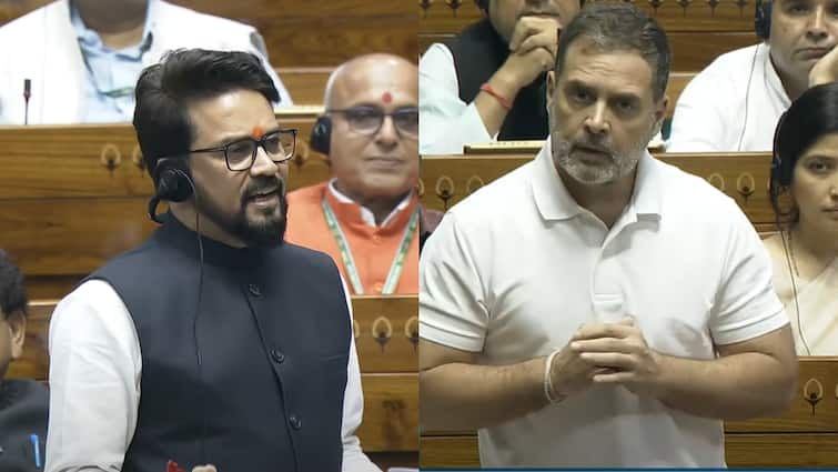 Rahul Gandhi and Anurag Thakur ruckus in Lok Sabha over asking Caste claims abuse Akhilesh Yadav 'अनुराग ठाकुर ने मुझे गाली दी है...', लोकसभा में ऐसा क्या हुआ, जो BJP सांसद से भिड़ गए राहुल गांधी