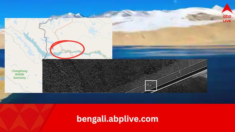 satellite shows chinas pangong lake bridge is ready to be used during any india china conflict India-China Conflict: পর পর সাজানো বাতিস্তম্ভ, চলছে গাড়িঘোড়া, প্যাংগং হ্রদের উপর ৪০০ মিটার সেতু ব্যবহারও করছে চিন