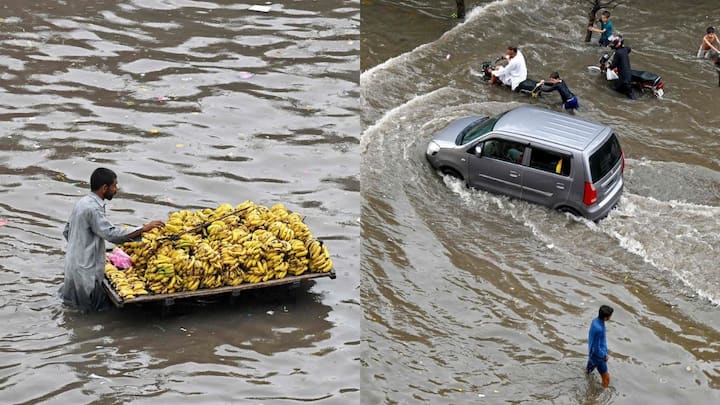 Pakistan Flood: पाकिस्तान में एक बार फिर जोरदार बारिश का कहर देखने को मिल रहा है. लाहौर शहर के कई इलाकों में दो-तीन फीट तक पानी भर चुका है. लोगों के वाहन आधे पानी में नजर आ रहे हैं.