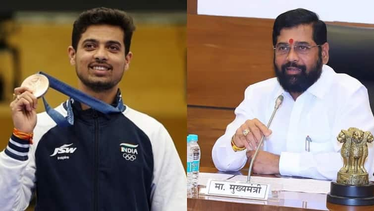 CM Eknath Shinde has announced Rs 1 Crore to Olympian Swapnil Kusale for winning Bronze medal in Paris Swapnil Kusale: ઓલિમ્પિકમાં બ્રોન્ઝ જીતતા જ સ્વપ્નિલ કુસાલે પર થયો પૈસાનો વરસાદ, મહારાષ્ટ્રના CMએ ખોલ્યો ખજાનો