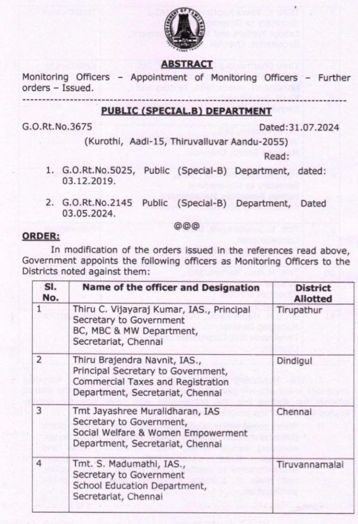 சென்னை உள்ளிட்ட 11 மாவட்டங்களுக்கு கண்காணிப்பு அலுவலர்கள் நியமனம் - எங்கு?யார் பொறுப்பு? முழு விவரம்