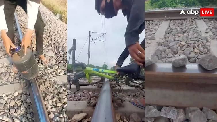 youtuber puts stones cylinder cycle on rail tracks people asked to arrest him video went viral on social media यूट्यूबर ने वंदे भारत ट्रेन की पटरियों पर रख दिया सिलेंडर, साइकिल और पत्थर... लोग बोले- तुरंत करें गिरफ्तार