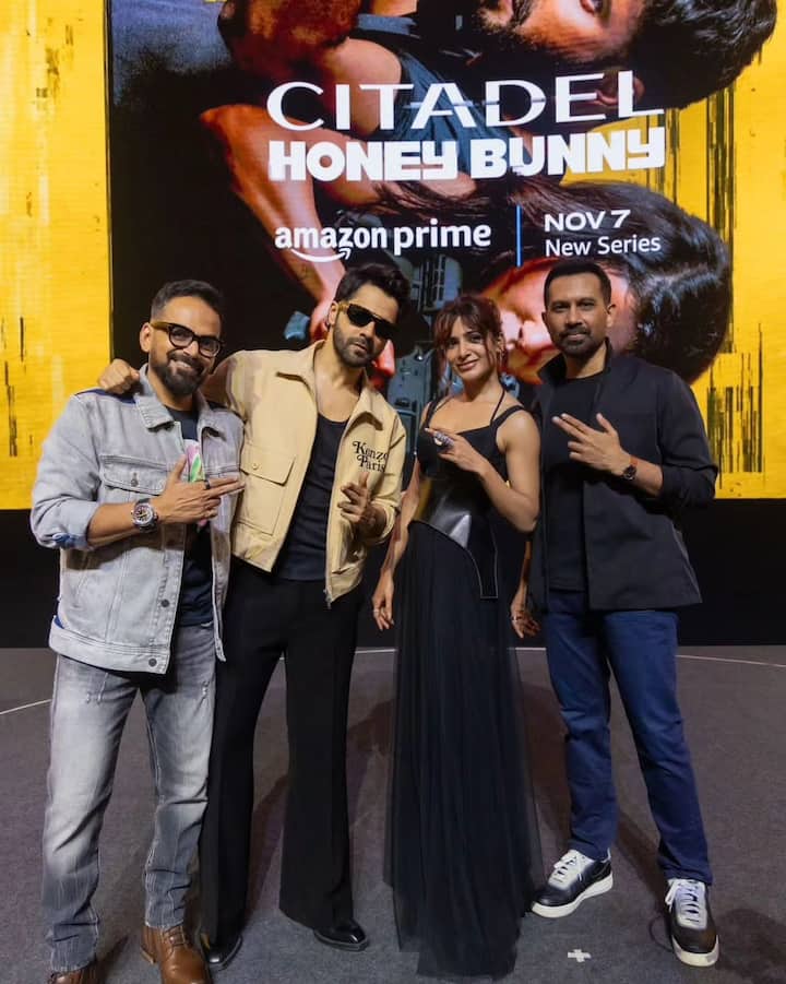 ‘सिटाडेल’ के टीजर लॉन्च इवेंट में सामंथा रुथ प्रभु के अलावा वरुण धवन समेत पूरी टीम पहुंची. जिन्होंने एकसाथ स्टेज पर कई सारे पोज भी दिए.