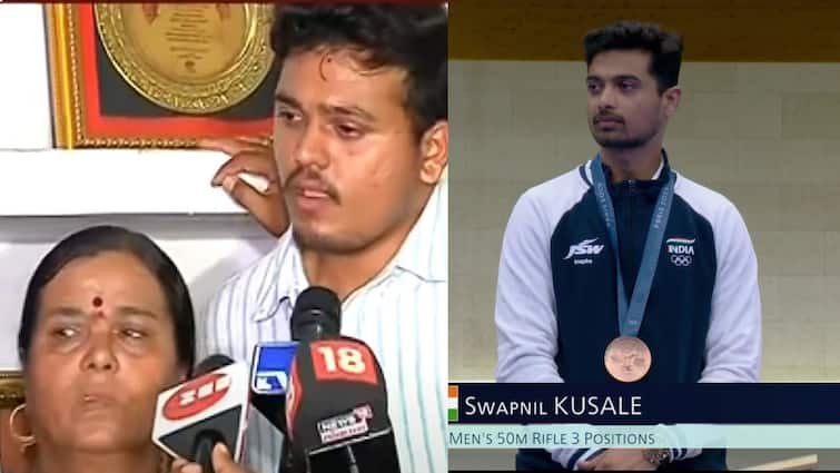 Swapnil Kusale All family including mother emotional after winning bronze medal in Paris Olympics 2024 Paris Olympics 2024: कोल्हापूरच्या स्वप्नील कुसाळेचा पराक्रम; ऑलिम्पिकमध्ये कांस्य पदक पटकावल्यानंतर आईसह सर्व कुटुंब भावूक