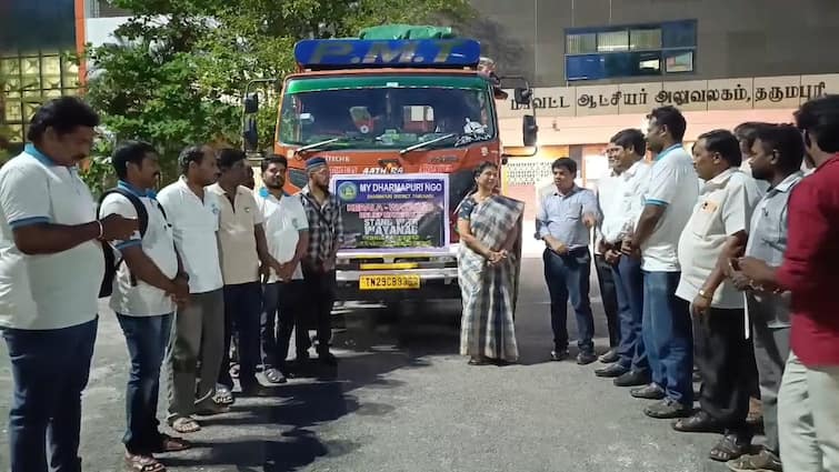 Dharmapuri Collector sent seven lakh relief items to Kerala Wayanad - TNN நிலச்சரிவு பாதிப்பு; வயநாட்டிற்கு ரூ. 7 லட்சம் மதிப்பில் நிவாரண பொருட்களை அனுப்பிய தர்மபுரி ஆட்சியர்