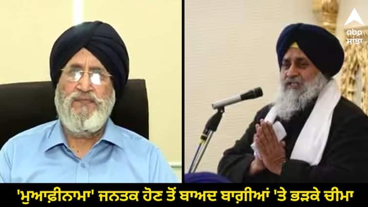 After Badals apology was made public the rebels were criticized by cheema Akali dal Revolt: ਜੇ ਸ੍ਰੀ ਅਕਾਲ ਤਖ਼ਤ ਸਾਹਿਬ 'ਤੇ ਭਰੋਸਾ ਹੀ ਨਹੀਂ ਤਾਂ ਫਿਰ....., ਬਾਦਲ ਦਾ 'ਮੁਆਫ਼ੀਨਾਮਾ' ਜਨਤਕ ਹੋਣ ਤੋਂ ਬਾਅਦ ਬਾਗ਼ੀਆਂ 'ਤੇ ਭੜਕੇ ਚੀਮਾ