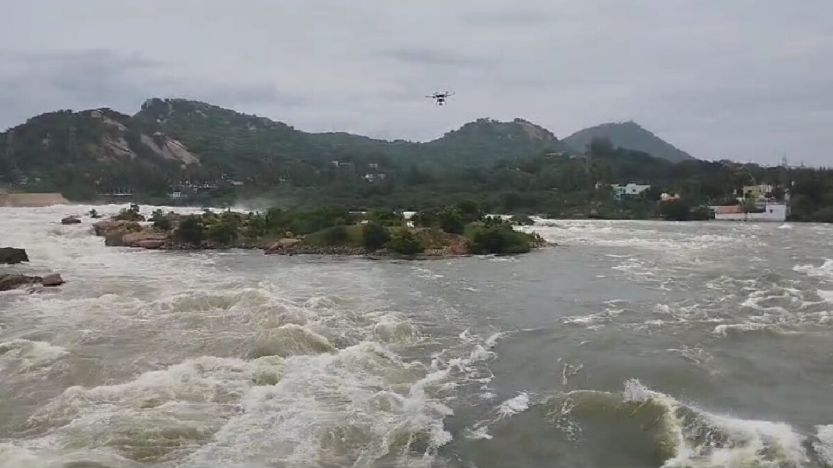 மேட்டூர் அணையில் நீருக்கு நடுவே சிக்கித் தவித்த நாய்.. ட்ரோன் மூலம் சேர்க்கப்பட்ட பிரியாணி