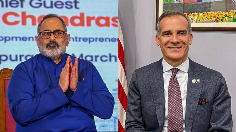 Rajeev Chandrasekhar Takes Swipe At US Envoy Eric Garcetti Over Education Fair Invite 'US Campuses Aren't Safe Anymore': Rajeev Chandrasekhar Takes Swipe At US Envoy Over Education Fair Invite