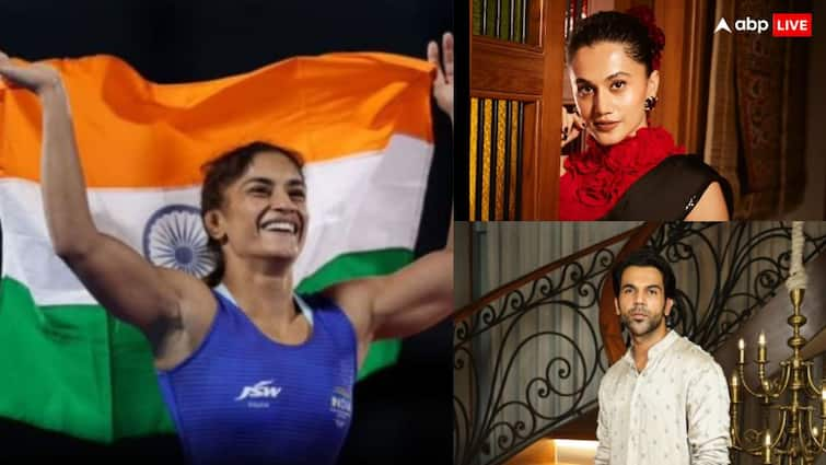 Olympics 2024 Vinesh Phogat semi final victory Rajkummar Rao to Taapsee Pannu  Kangana Ranaut and many Bollywood celebs celebrated Olympics 2024: विनेश फोगाट की जीत पर झूमे बॉलीवुड सेलेब्स, राजकुमार से तापसी सहित तमाम स्टार्स ने यूं मनाया जश्न