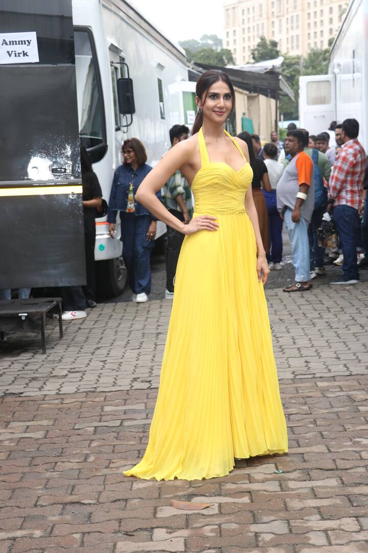 Vaani Kapoor sizzled in a yellow maxi dress with halter neck.