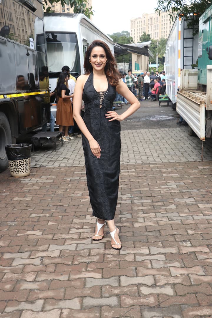 Pragya Jaiswal opted for a long black dress.