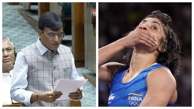 Indian wrestler Vinesh Phogat disqualification Sports Minister Mansukh Mandaviya briefs Lok Sabha மல்யுத்த வீரர் வினேஷ் போகத் தகுதி நீக்கம்.. நாடாளுமன்றத்தில் விளையாட்டுத்துறை அமைச்சர் பரபர விளக்கம்!