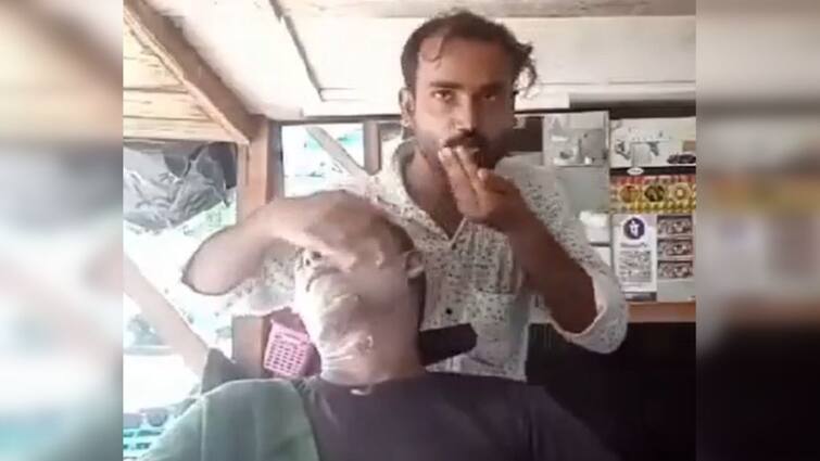 Kannauj Barber Uses Spit To Massage Customer's Face UP news Kannauj Barber Uses Spit To Massage Customer's Face, Sparks Row After Video Goes Viral