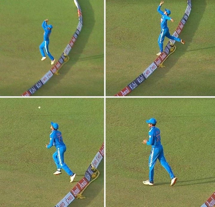 सूर्यकुमार यादवनं टी 20 वर्ल्ड कपच्या अंतिम फेरीत डेव्हिड मिलरचा कॅच बाऊंड्रीवर घेतला होता. त्यावेळी त्या कॅचवरुन वाद निर्माण झाला होता. तसाच वाद शुभमन गिलनं कुसल मेंडिसच्या घेतलेल्या कॅचवरुन दावे प्रिदावे करण्यात येत आहेत.