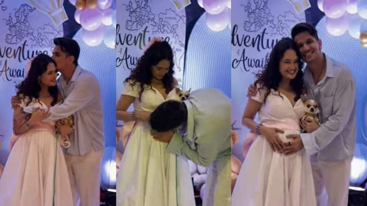 yuvika chaudhary baby shower actress gets romantic with husband prince narula flaunts baby bump Yuvika Chaudhary का हुआ ग्रैंड बेबी शावर, पति Prince Narula संग रोमांटिक हुईं एक्ट्रेस, वाइट ड्रेस में यूं फ्लॉन्ट किया बेबी बंप