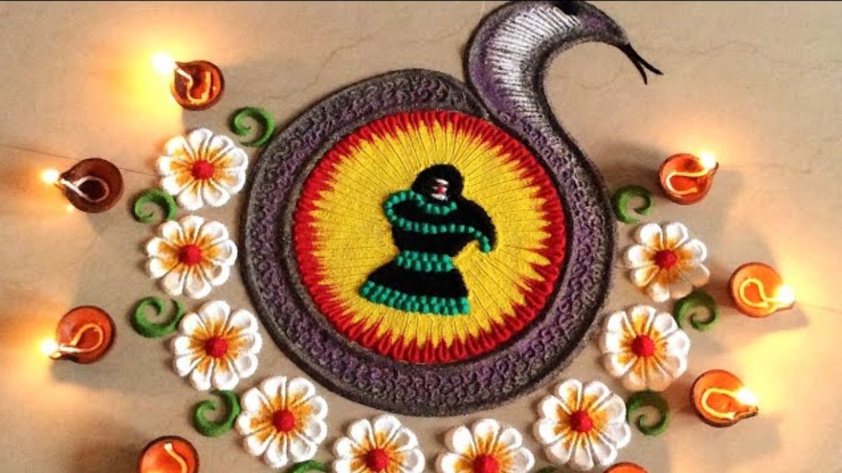 Nagpanchami Rangoli : झटपट अन् सुरेख! नागपंचमीला सोप्या रांगोळीने सजवा घर, सर्वांकडून होईल कौतुक! 'या' रांगोळी डिझाईन्स पाहाच