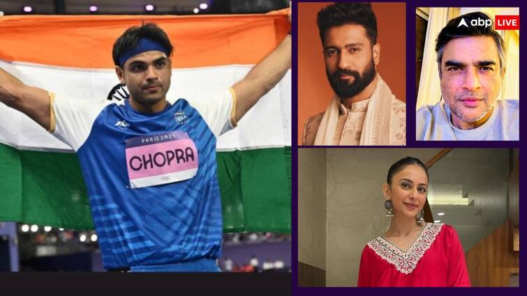 Olympic 2024 Neeraj Chopra Silver Medal Win in Javelin Throw Vicky Kaushal Tappsee Pannu and many Celebs Congratulated him नीरज चोपड़ा की ओलंपिक में जीत पर झूमे बॉलीवुड सेलेब्स, विक्की कौशल से तापसी तक ने खास अंदाज में 'चैंपियन' को दी बधाई