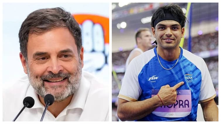 Rahul Gandhi congratulated Neeraj Chopra on winning silver medal in Paris Olympics 2024 नीरज चोपड़ा के ओलंपिक में सिल्वर मेडल जीतने पर राहुल गांधी ने दी बधाई, बोले- तुम अद्भुत हो...