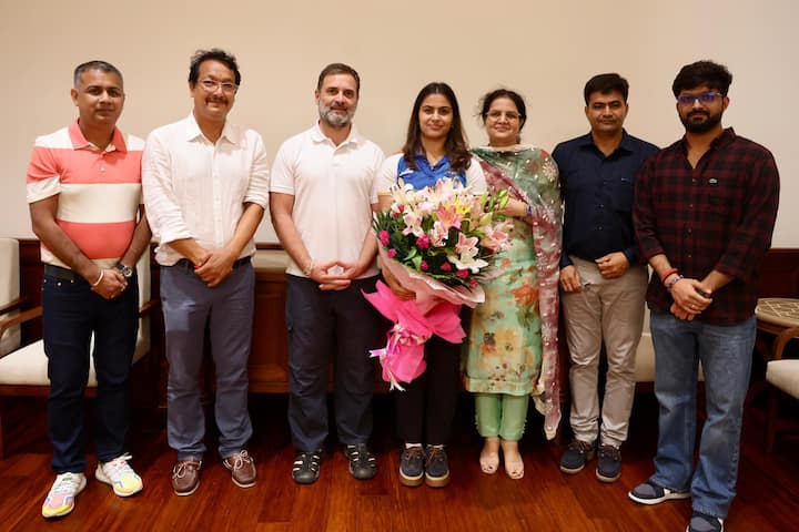 Bhaker opened the medal tally for India in the Paris Olympics after she secured third place in the women's individual 10m Air pistol event, becoming the first-ever woman shooter to win an Olympic medal for India. (Image Source: AICC)