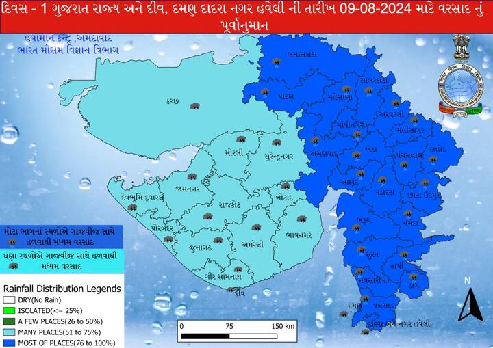 ખાસ કરીને, આજે ઉત્તર ગુજરાતમાં ભારે વરસાદની ચેતવણી આપવામાં આવી છે.