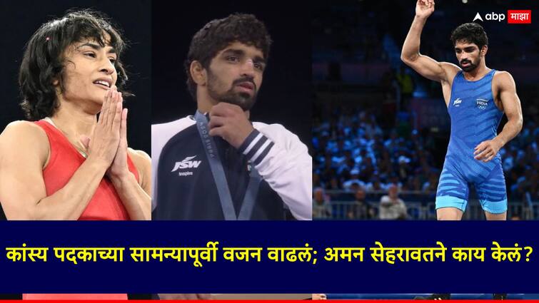 Paris Olympics 2024 Aman Sehrawat was exactly 4.5 KG more but in the next 10 hours he reduced 4.6 KG to be ready for the Bronze Medal match अमन सेहरावतने 10 तासात 4.6 किलो वजन घटवलं, जे विनेश फोगाटसोबत घडलं, ते अमनने टाळलं, रात्रभर जीममध्ये घाम गाळला!