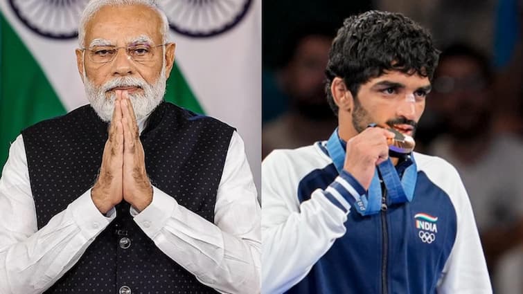 pm modi calls aman sehrawat congratulate him for winning bronze medal wrestling paris olympics 2024 Watch: PM मोदी ने पेरिस लगाया फोन, ब्रॉन्ज मेडल जीतने वाले अमन सहरावत को खास अंदाज में दी बधाई