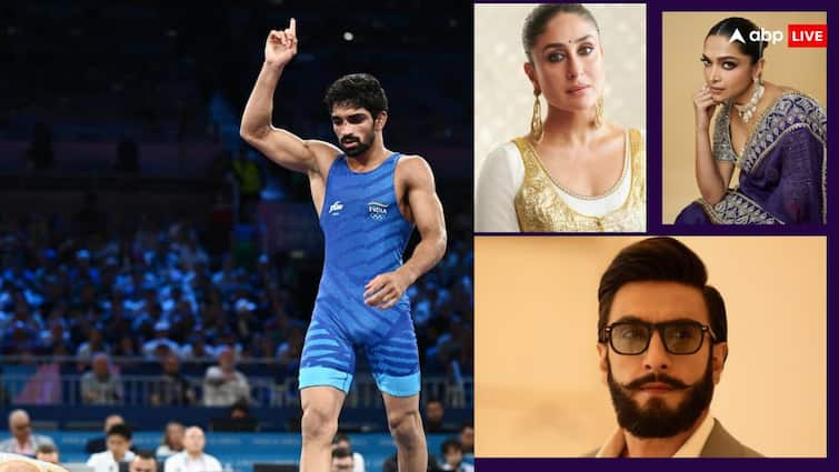 Olympic 2024 Aman Sehrawat win Bronze medal Kareena Kapoor Deepika Padukone Ranveer Singh and Many celebs Congratulated him अमन सेहरावत की ओलंपिक जीत पर झूमे बॉलीवुड सेलेब्स, करीना से दीपिका-रणवीर तक ने यूं दी बधाई