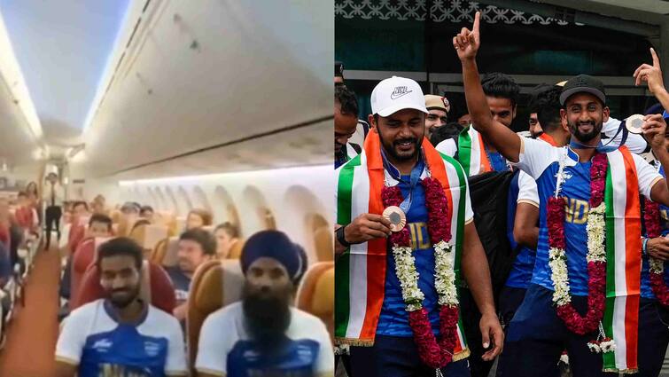 फ्लाइट में भारतीय हॉकी टीम का हुआ भव्य स्वागत; वीडियो में देखें खास