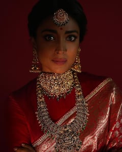 Shriya Saran Is A Queen Of Elegance In Red Silk Saree; See Pics