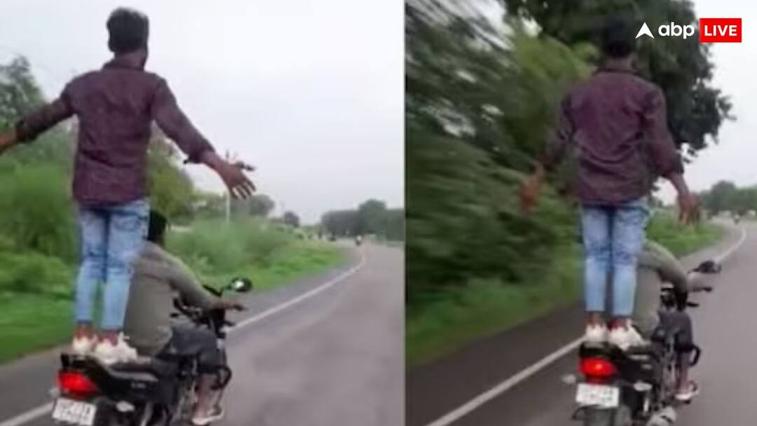 Viral Video Bike Stunt UP Kaushambi Man Motorcycle Police Issues Challan 3500 Rupees know details बाइक पर खड़े होकर मजे-मजे में स्टंट कर रहा था युवक, पुलिस को लगा पता तो कर दिया ये काम