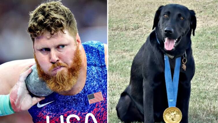 USA Athlete Ryan Crouser Gifts His Paris Olympic 2024 Gold Medal To Dog Viral video Watch Video: நீ என் செல்லம் டா... பாரீஸ் ஒலிம்பிக் தங்கப் பதக்கத்தை நாய்க்கு பரிசளித்த அமெரிக்க வீரர்!