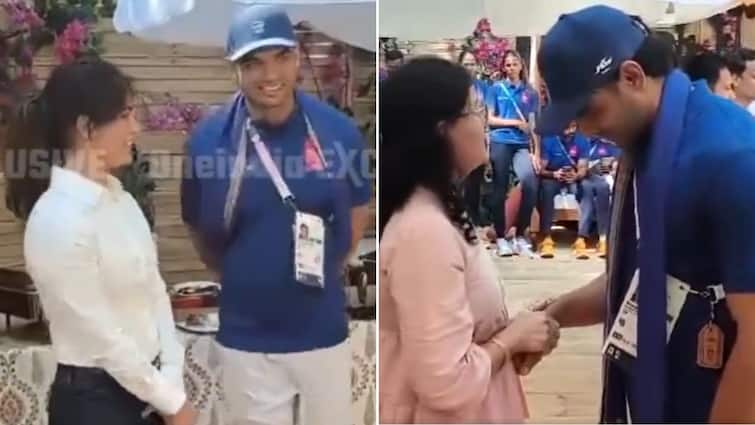 Neeraj Chopra Manu Bhaker Meeting Video Viral Netizens React Rishta Pakka Paris Olympics 2024 Medallist 'Rishta Pakka': Netizens React To Viral Clips Of Neeraj Chopra & Manu Bhaker At An Event