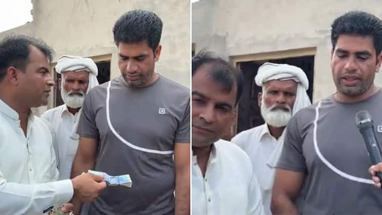 Fans gather at Arshad Nadeem’s home and hand over cash rewards in person; social media user says: “How cheap”