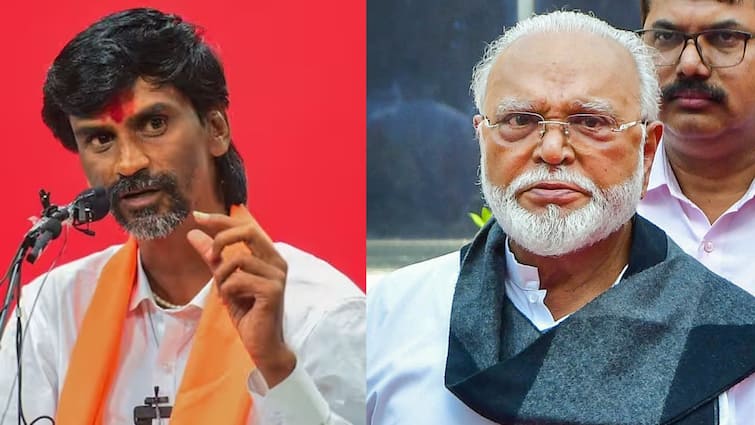 Manoj Jarange Patil Slams Chhagan Bhujbal on Increased security outside Bhujbal farm Maharashtra Marathi News Manoj Jarange on Chhagan Bhujbal : मनोज जरांगेंची छगन भुजबळांवर शेलक्या भाषेत टीका; म्हणाले, रस्त्यावर खुर्ची टाकून बसले तरी...