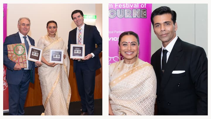 Rani Mukerji commemorates 50 years of Yash Raj Films and launches the first of its kind Yash Chopra stamp at the Australian Parliament.