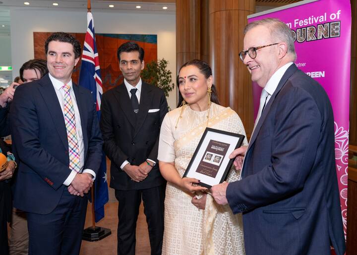 The historic occasion took place during the inaugural celebration of Indian cinema at the Australian Parliament, marking the 15th anniversary of the Melbourne Indian Film Festival. This event featured inaugural speeches by Rani Mukerji and Karan Johar at the Parliament House in Canberra. (Image Source: Special Arrangement)