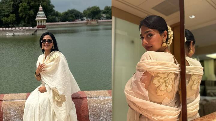 Aishwarya Lekshmi Photos : மதுரை மீனாட்சி அம்மன் கோயிலிற்கு சென்று சுவாமி தரிசனம் செய்துள்ளார் ஐஸ்வர்யா லட்சுமி.