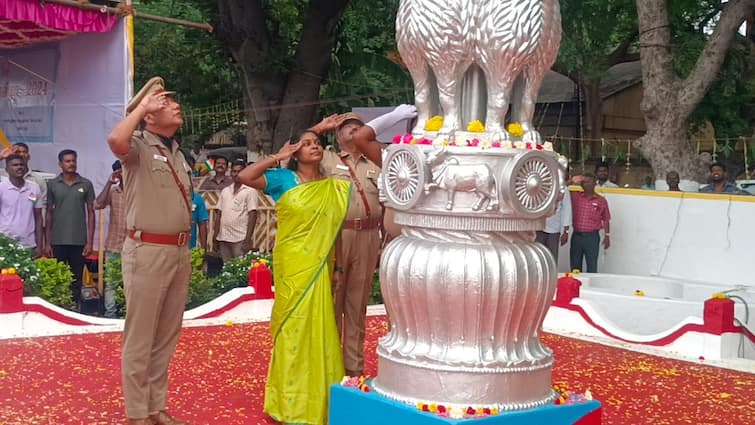 Independence Day 2024 Collector Priyanka Pankajam unfurled the national flag at Thanjavur Armed Forces Ground - TNN Independence Day 2024: 40 ஆண்டுக்கு பின் தஞ்சையில் தேசியக் கொடியேற்றிய பெண் கலெக்டர்