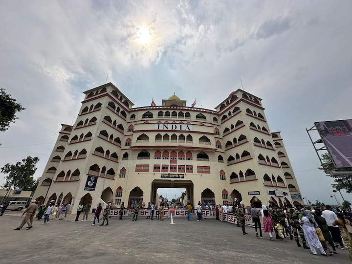 People can be seen entering the Attari-Wagah border to attend Beating Retreat Ceremony on the eve of Independence Day. (Image Source: Rajesh Pal)