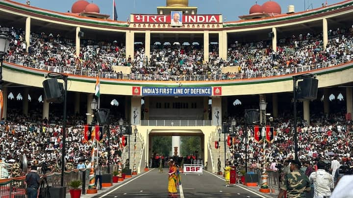 The beating Retreat ceremony was held on the eve of the Independence Day celebration at the Attari-Wagah border, which is the crossing between India and Pakistan.