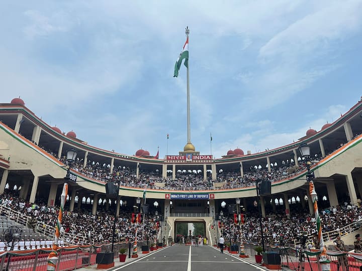 View of the Attari-Wagah border on the eve of 78th Independence Day on Thursday. (Image Source: Rajesh Pal)