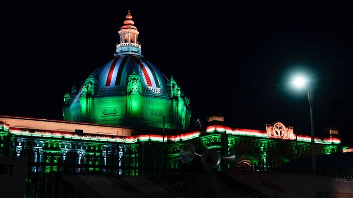 Uttar Pradesh Vidhan Sabha is seen illuminated in the Indian tricolours on the eve of the 78th Independence Day, in Lucknow. The ceremony on Thursday will begin with Prime Minister Modi being received by senior government and military officials, followed by an inspection of the Guard of Honour, which this year will be coordinated by the Indian Navy. (Photo: PTI) (Photo: PTI)