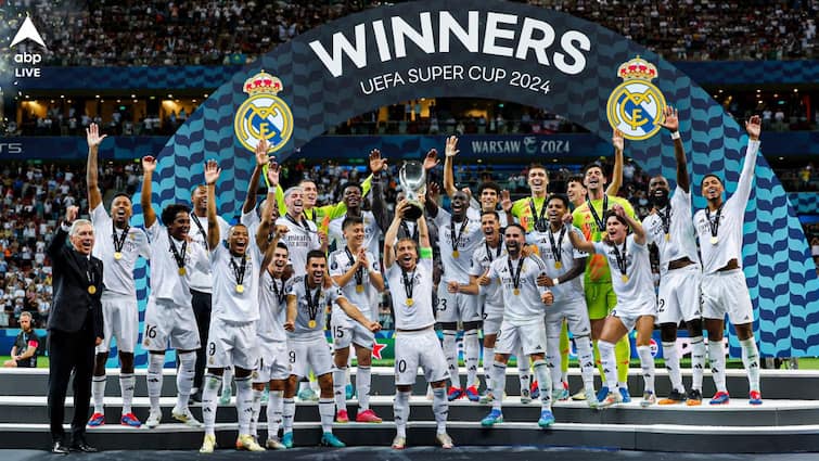 Kylian Mbappe scores on debut Real Madrid win UEFA Super Cup beating Atalanta Real Madrid: প্রথম ম্যাচেই গোল পেলেন এমবাপে, আটালান্টাকে হারিয়ে উয়েফা সুপার কাপ জয় রিয়াল মাদ্রিদের