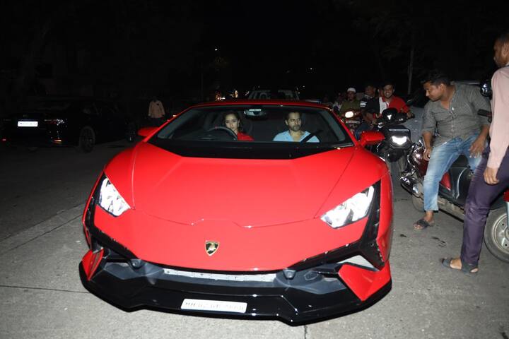 Shraddha Kapoor and Varun Dhawan arrived together for the party in Shraddha's red Lamborghini.