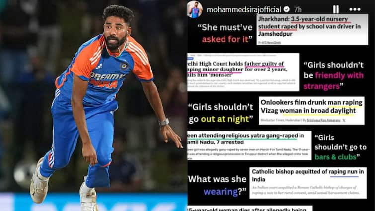 Mohammed Siraj Instagram Story For Kolkata Doctor Rape Murder Case Says Is It Still Her Fault Mohammed Siraj Shares 'Is It Still Her Fault?' Instagram Story Amid Outrage Over Kolkata Doctor Rape-Murder Case