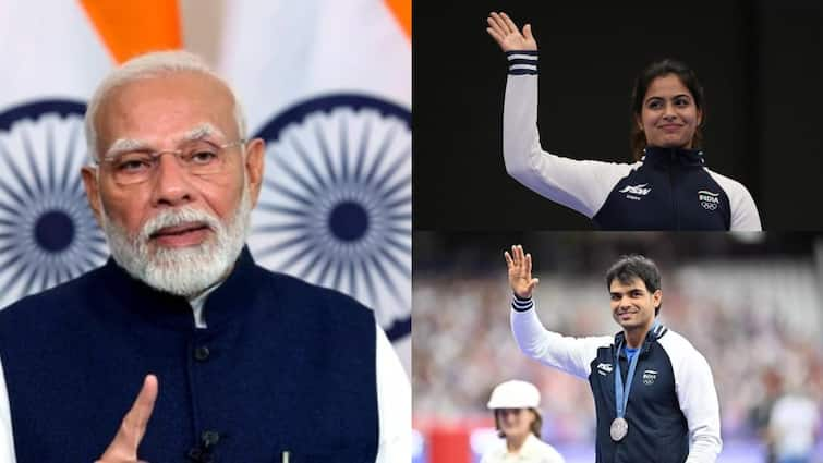 pm modi praises neeraj chopra and manu bhaker for creating history at paris olympics 2024 narendra modi meets olympic athletes Paris Olympics 2024: नीरज चोपड़ा-मनु भाकर के फैन हुए PM मोदी, पेरिस ओलंपिक्स में ऐतिहासिक कारनामे को सराहा