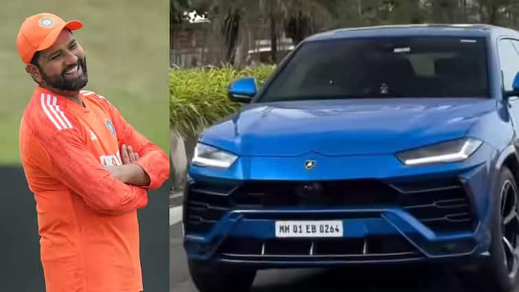 rohit sharma spotted driving his lamborghini urus in mumbai with world record number plate connection watch read article in Gujarati Watch: રોહિત શર્મા મુંબઈમાં તેની લેમ્બોર્ગિની સાથે બહાર જોવા મળ્યો, તેની કારની નંબર પ્લેટમાં દેખાતું 'વર્લ્ડ રેકોર્ડ'નું જોડાણ જોઈને ફેન્સ આશ્ચર્ય ચકિત થયા