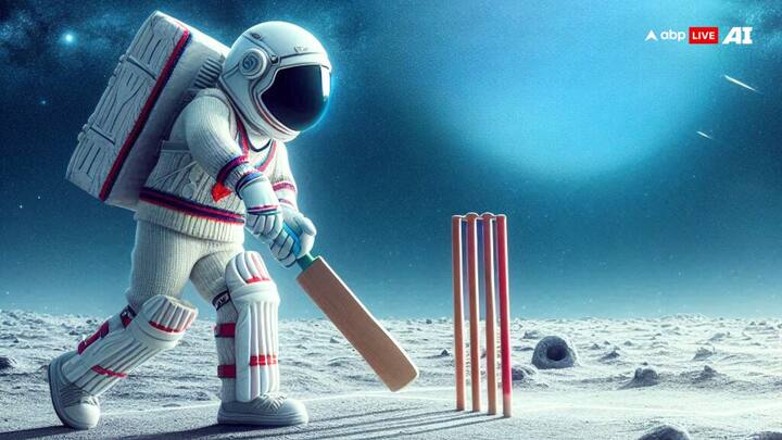 अगली तस्वीर में बल्लेबाज खुद को डिफेंड करते हुए समझदारी भरा शॉट खेलता दिखाई दे रहा है. एआई ने इस तस्वीर को खूबसूरती से बनाया है जिससे आपके चांद पर क्रिकेट खेलने की इच्छाओं में वृद्धि हो सके.